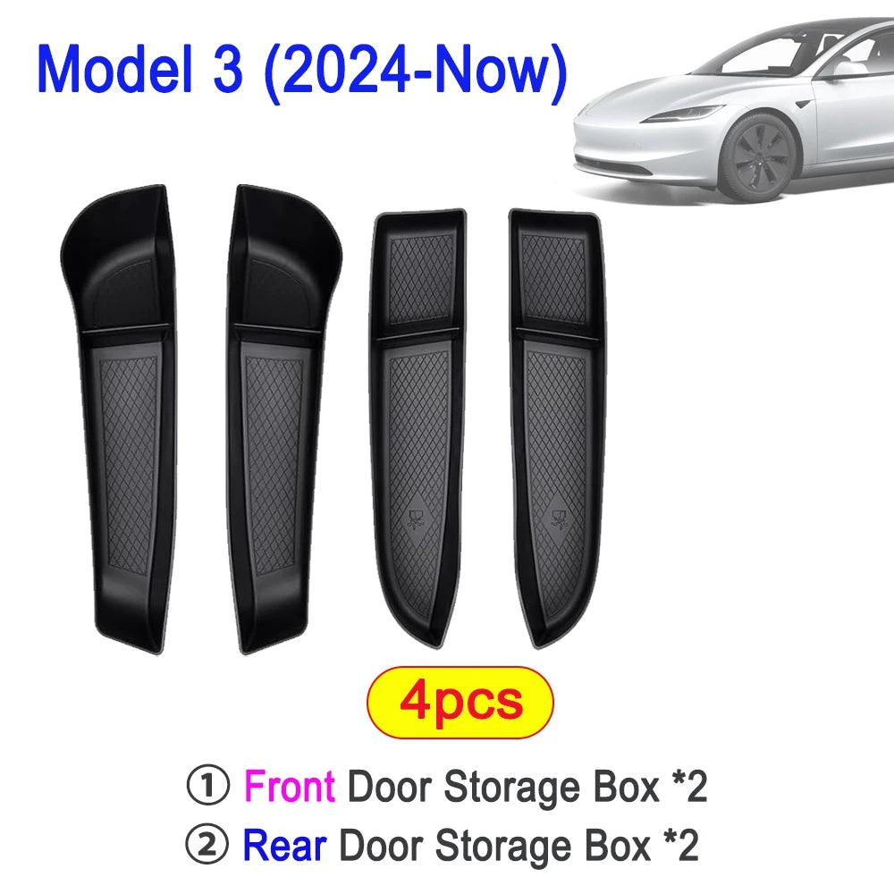 For Tesla Model 3 Y Juniper 2026 2025 Door Side Storage Box Front Rear Door Side Pocket Tray Liner Center Console Organizer Mats