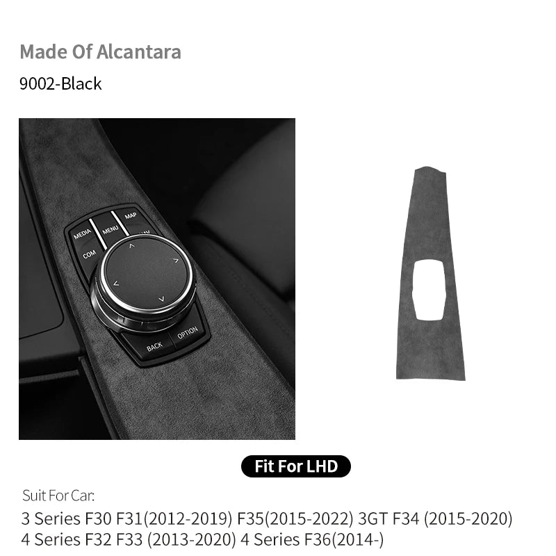 BMW 3 Series F30/F31/F34/F35/3GT Alcantara multimedia switch knob trim frame, LHD