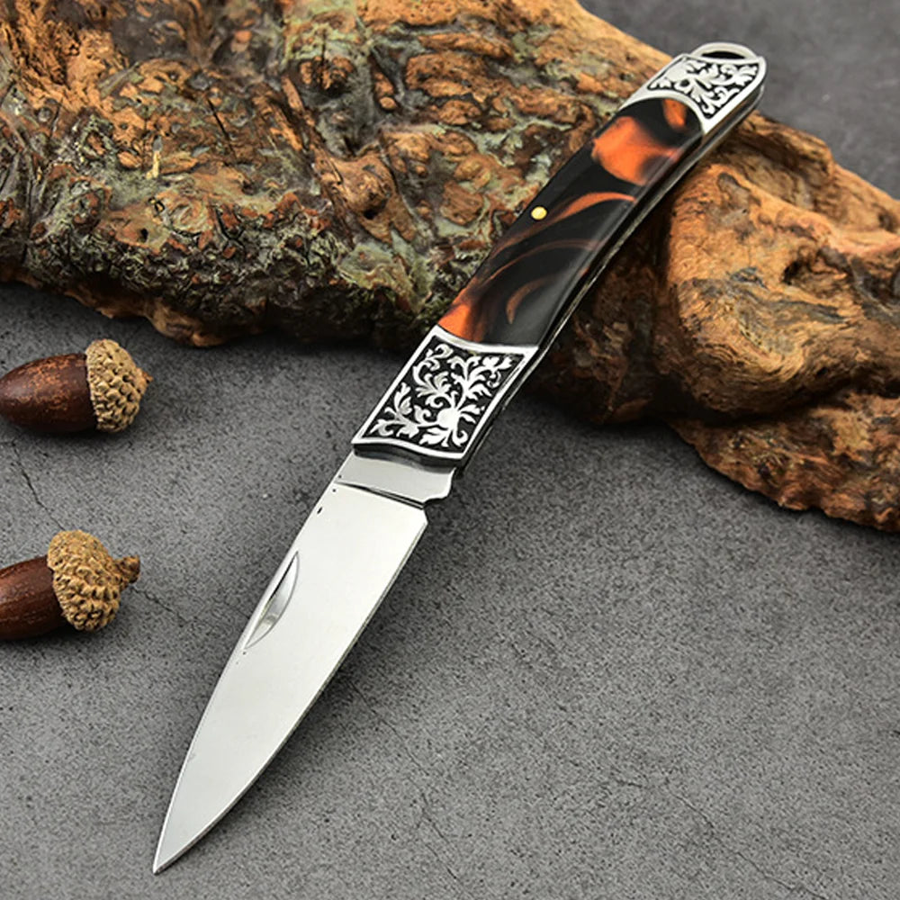 Stainless Steel Resin Handle EDC Folding Pocket Knife Exquisite Gift Fruit Knife Portable Lightweight Outdoor Camping Daily Use