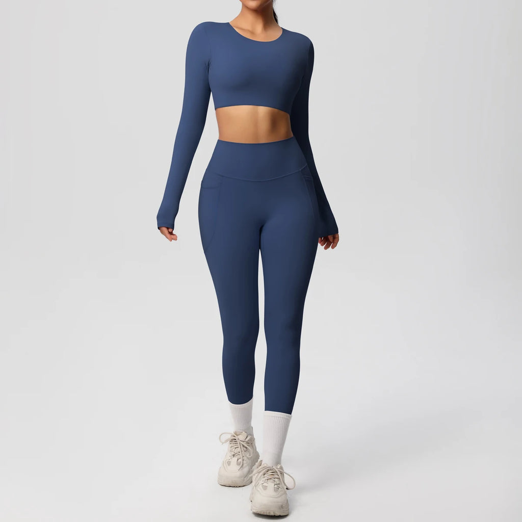 Hamidou Women's 2pc Yoga Set with Built-In Bra Top & Pocket Leggings, S-XL