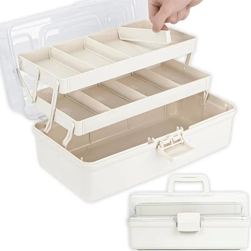 3-Layer Plastic Dividing Storage Box Craft Organizer and Storage with Adjustable Spacers Portable Handled Art Supply Organizer