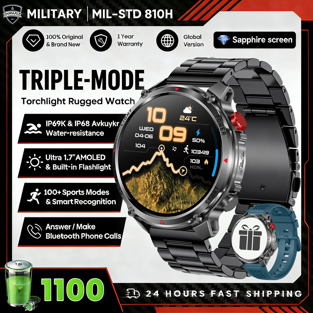 2026 New Fashion Luxury 1100mAh Battery 1.7-inch HD Screen Compass Wireless Call Flashlight 100+Sports Outdoor Sports smart