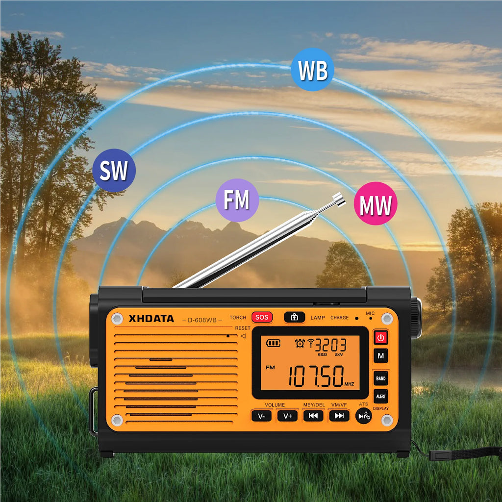 Emergency Crank Solar Radio XHDATA D608WB FM/AM/SW/NOAA Alert Portable Radio Charging 3000mAh Power Bank LED Flashlight Torch