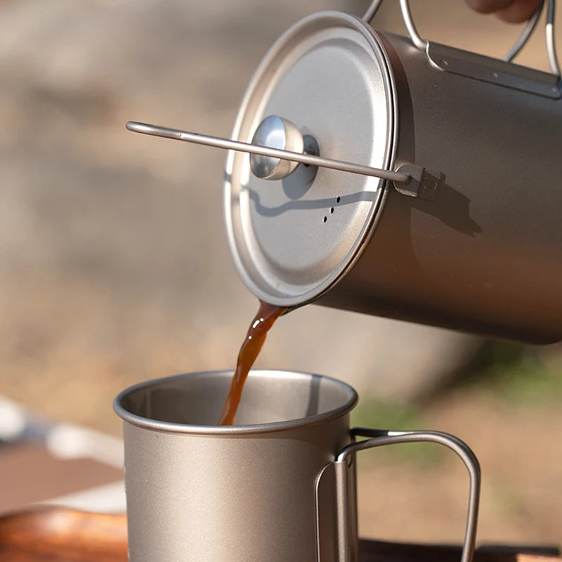 Tiartisan Titanium Folding Handle French Press Hanging Pot Coffee Maker With Lid Outdoor Camping Cookware Water Cup Mug