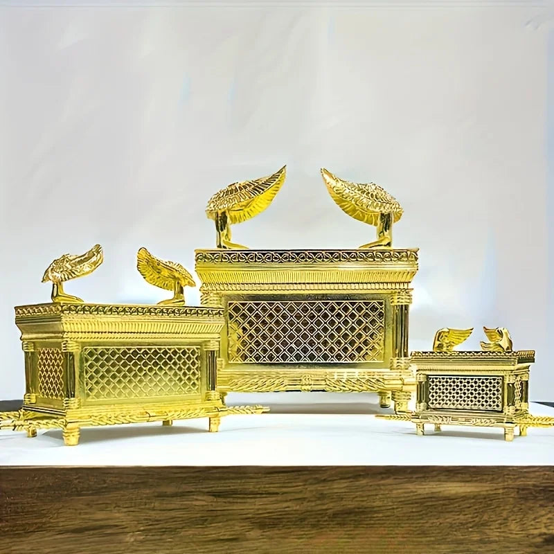 Ark of the Covenant Figurine Jewelry Box with Ten Commandments, Aaron's Rod & Manna, Gold, 1pc