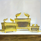 Ark of the Covenant Figurine Jewelry Box with Ten Commandments, Aaron's Rod & Manna, Gold, 1pc