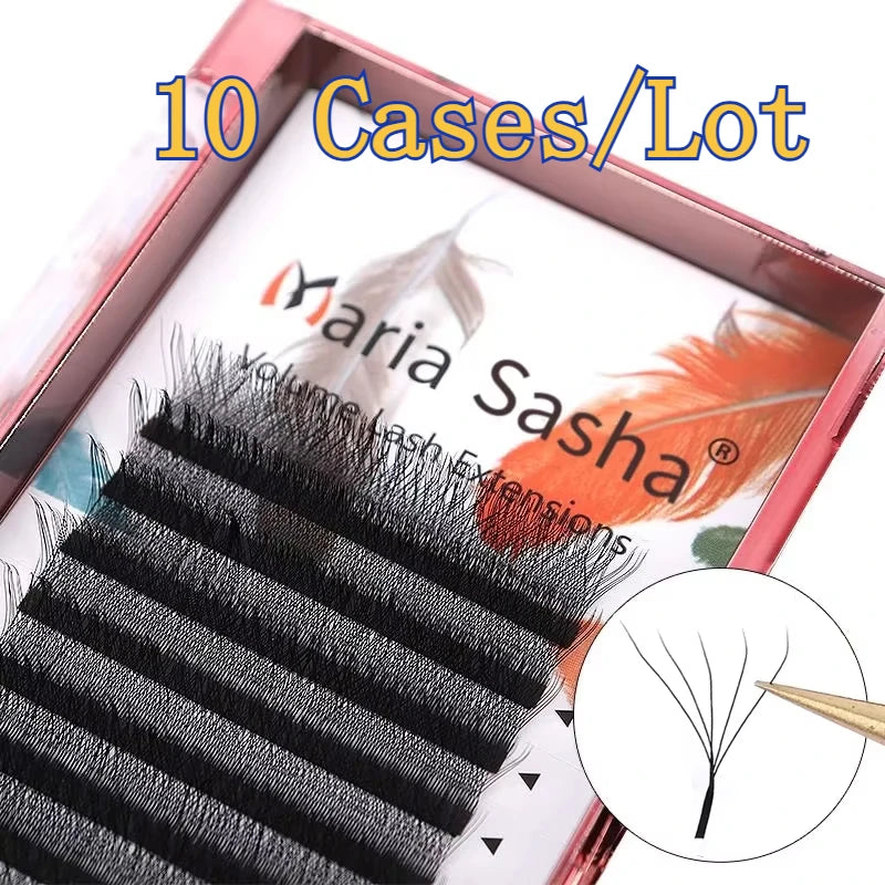 MARIA 10 Cases 4D W Shaped Beam Eyelash Extensions Patch Faux Private Label Wholesale Clusters Easy Fan Volume Lashes Makeup