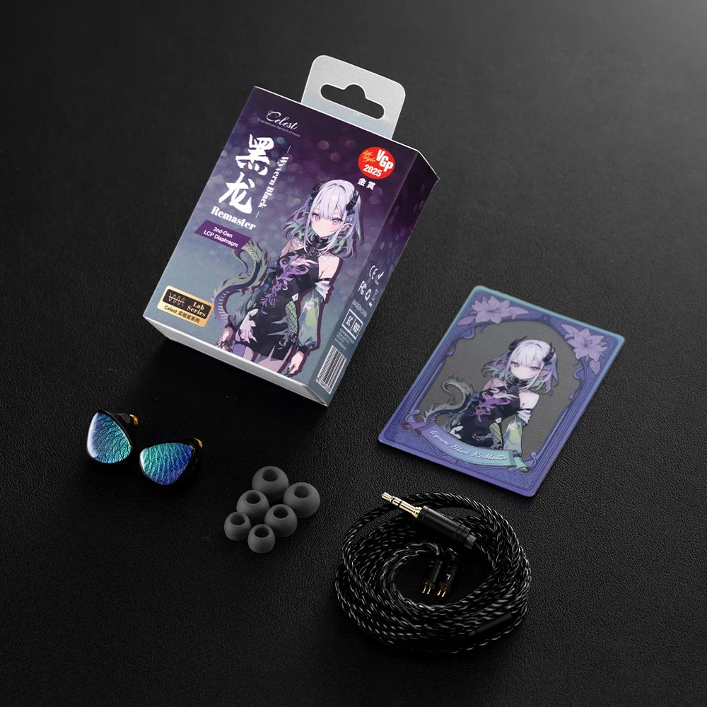 Celest Wyvern Black Remaster 10mm LCP 2.0 Diaphragm Custom Dynamic Driver in Ear Earphones with MIC Cable Headphones