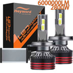 Heyword 2800W 6000000LM PLUS H7 H11 H1 H4 Led Headlight Bulb 6000K LED HB3 HB4 Double Copper Tube Led Light Kit for Car 12V 2PCS