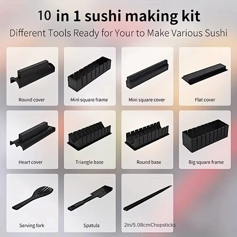 1 Set Sushi Making Kit Sushi Maker 10 Pcs Plastic Premium set Sushi Tool Set Sushi Rice Roll Mold Shapes Festival gifts