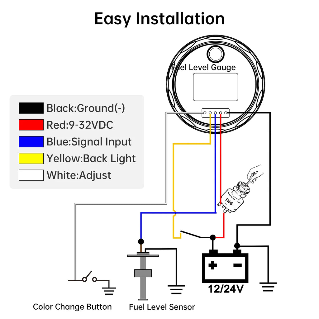 0-190 Ohm Water Level Sensor 52mm Water Level Gauge with 7 Color LED Water Tank Meter Indicator Petrol Boat Car 12V24V Custom