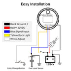 0-190 Ohm Water Level Sensor 52mm Water Level Gauge with 7 Color LED Water Tank Meter Indicator Petrol Boat Car 12V24V Custom