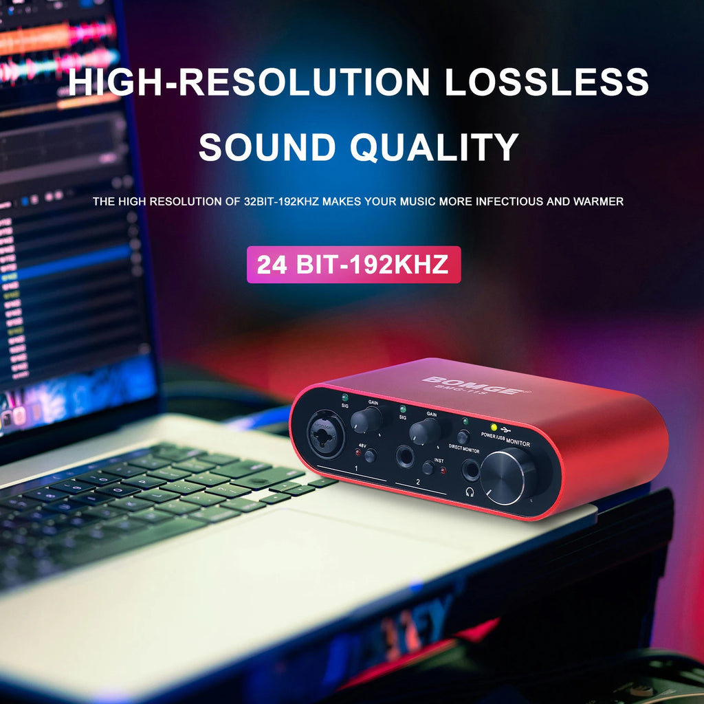 BOMGE BMG-11S Audio Interface 24-bit/192kHz Professional Sound Card And Monitor Headphones Amplifier Are Used For Live Recording