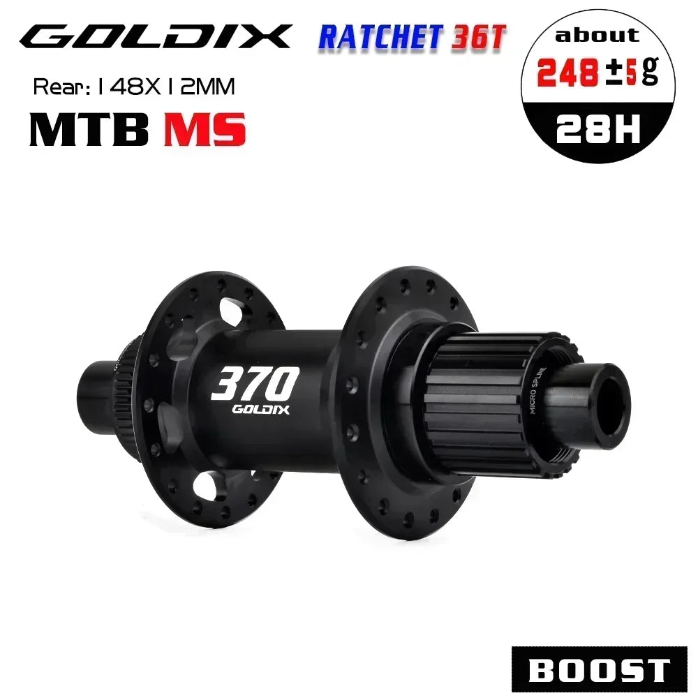 GOLDIX M370 36T Ratchet Bicycle Hubs 28 Hole J-Bend Spoke Center Lock Disc Brake Mountain Bike Hub HG/XD/MS 4pcs Seal Bearing