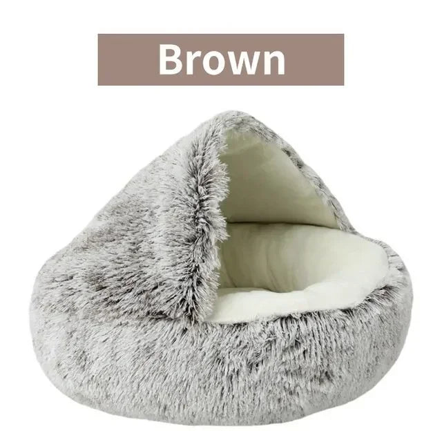 Round Cat Cushion Semi Enclosed Pet Sleep Bags Long Soft Plush 2 in 1 Warms Cats Beds Simple Comfort Warm Puppy Sleeping Nest