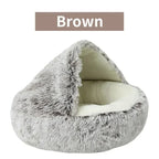 Round Cat Cushion Semi Enclosed Pet Sleep Bags Long Soft Plush 2 in 1 Warms Cats Beds Simple Comfort Warm Puppy Sleeping Nest