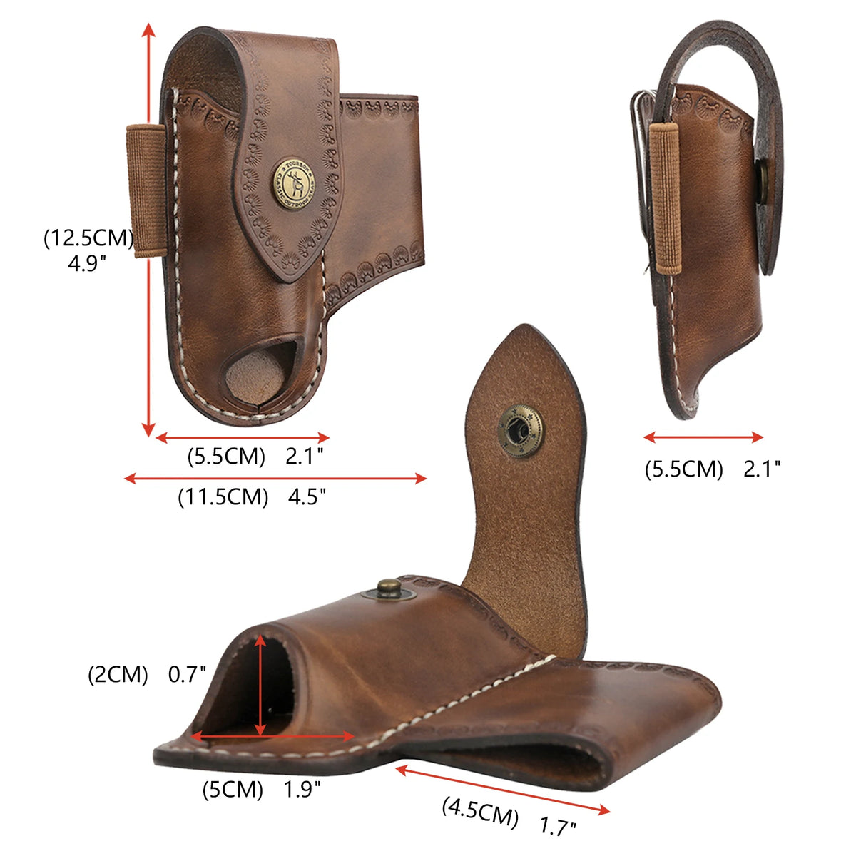Tourbon Heavy Duty Leather EDC Pocket Multitool Sheath Clip-on Belt Solid EDC  Tool Pouch Case Brown