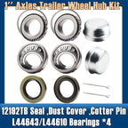 2 Set 1'' Axles Trailer Wheel Hub Bearings Kit, L44643/L44610,1.000"x1.980"x0.580" inch ,12192TB Seal,Dust Cover,Cotter Pin.