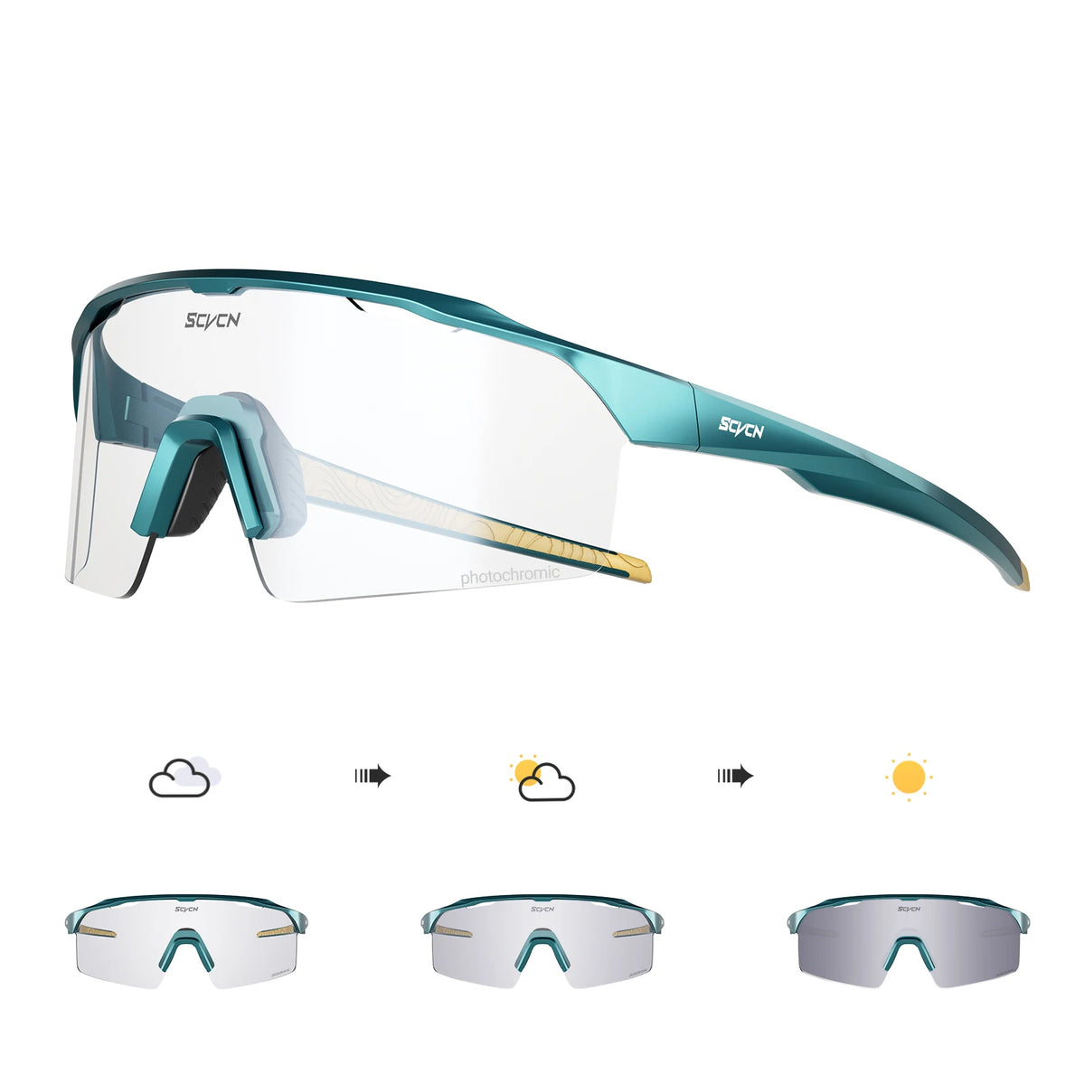 KAPVOE UV400 Photochromic Cycling Glasses, Road MTB Bike Sunglasses, Style 01-08