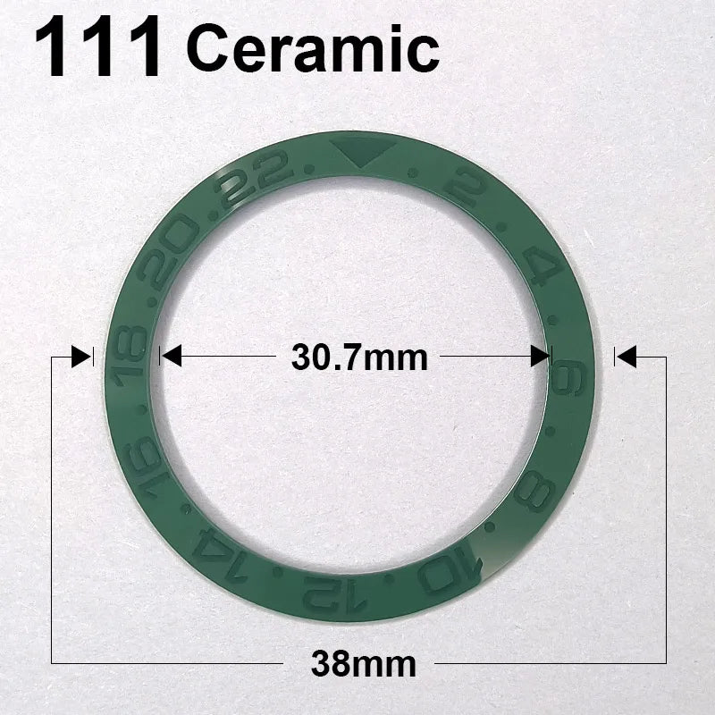 Ceramic sloped luminous watch bezel insert 38-30.7mm fits 40mm case, assorted colors