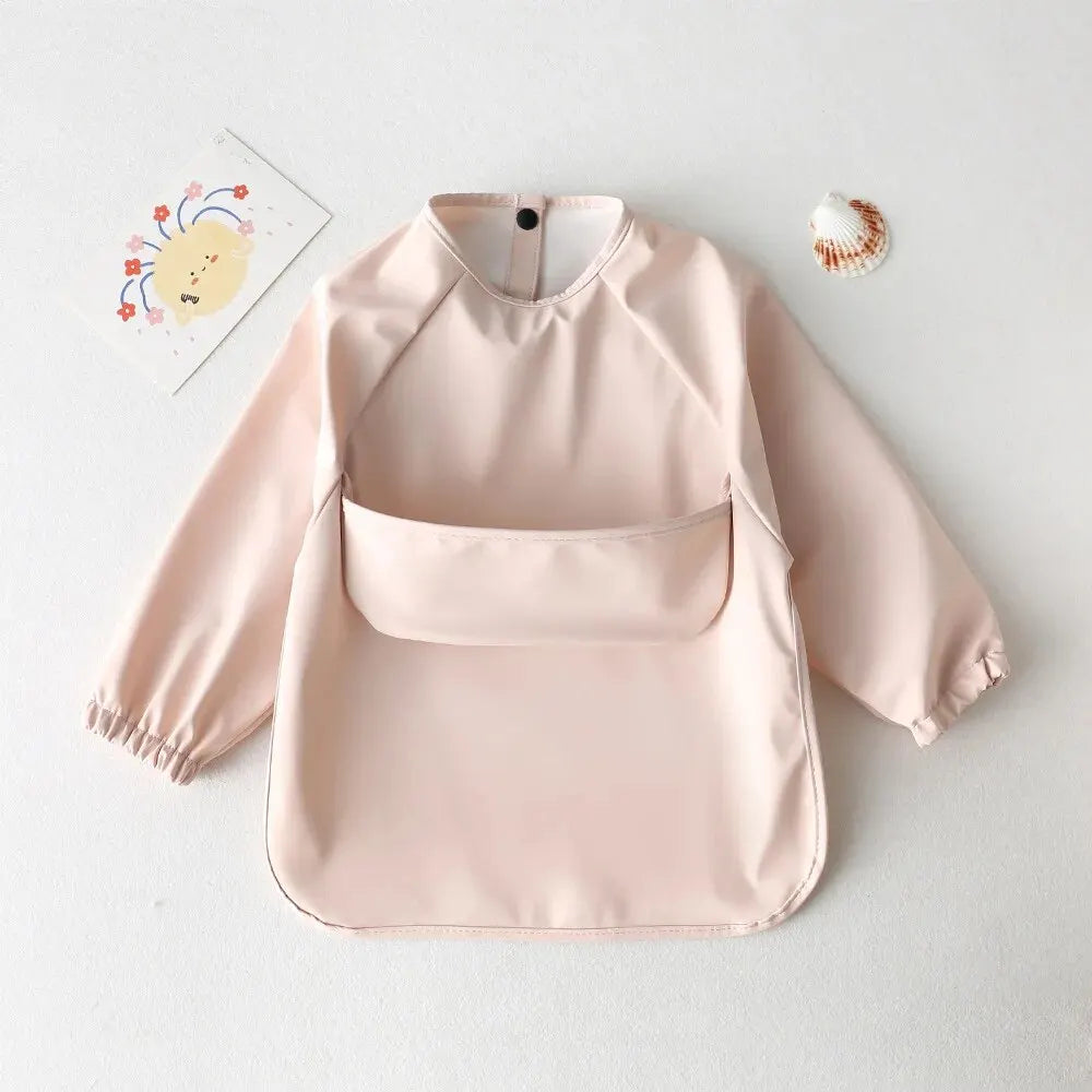 1pcs Solid Color Painting Smock Baby's Soft Waterproof Long Sleeve Art Smock Feeding Bib Apron for Kids Accessories