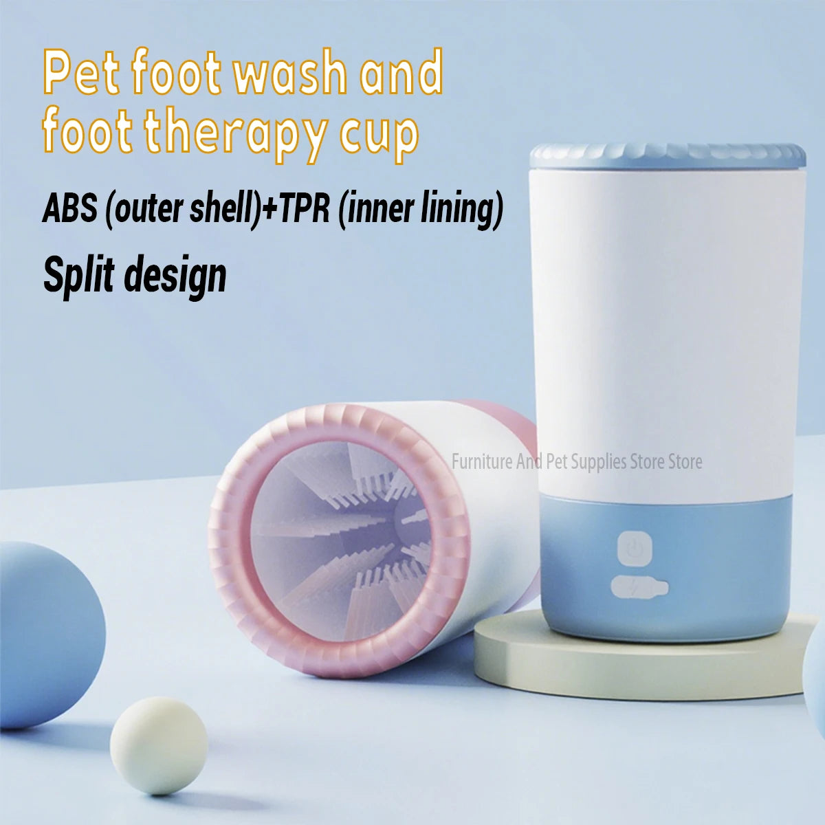 Electric dog paw cleaner cup automatic pet foot washing machine portable waterproof, blue
