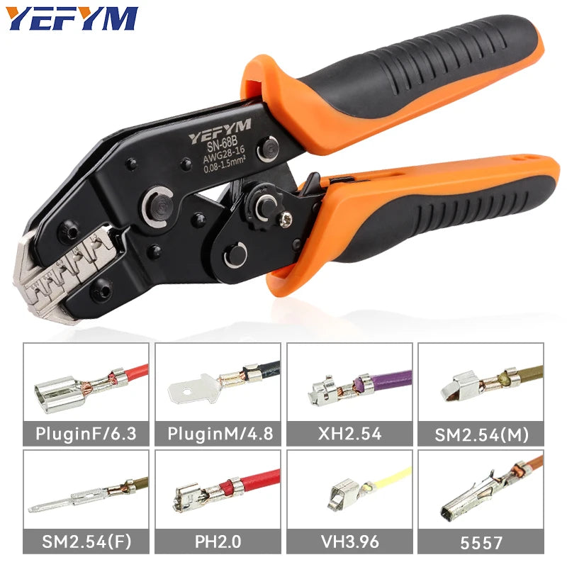 SN-68B Crimps Plug JST ,TE,XH,SM,VH,PH,Molex Terminals Ratchet Crimper Pliers For 0.08-1.5mm²(28-16 AWG) Wires Tool