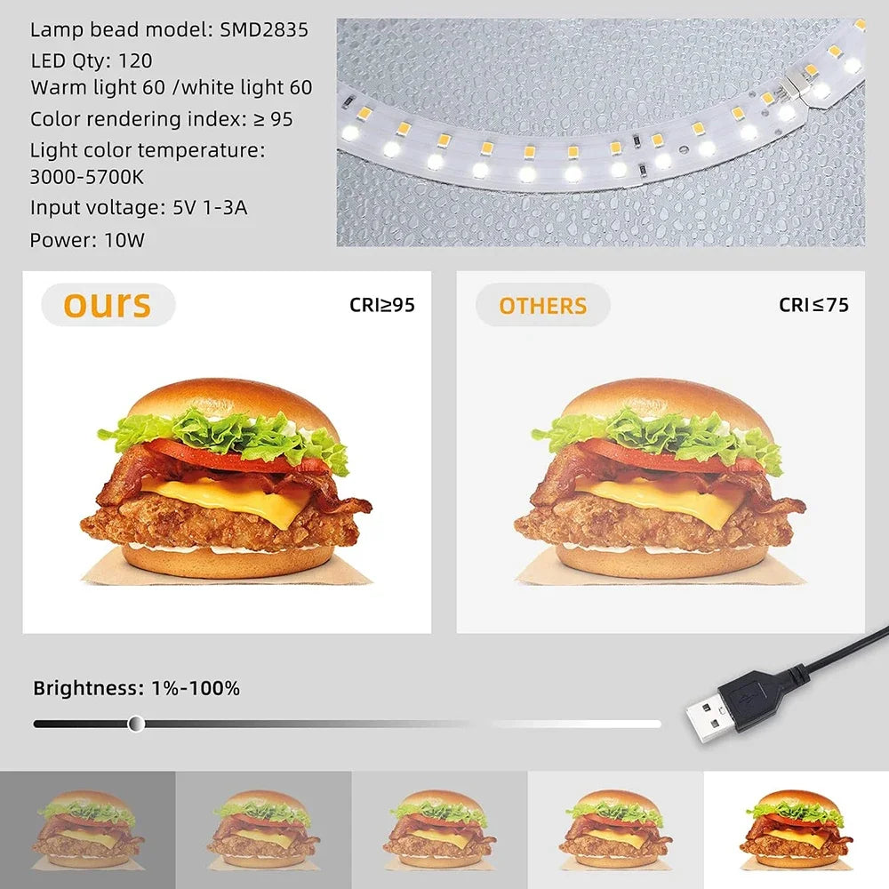 Lightdow LED photo light box studio tent 40x40x30cm, 120 LED CRI95 ring, 6 backdrops