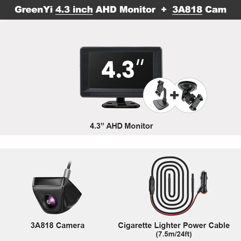 GreenYi 4.3/5/7 inch AHD IPS Monitor 1080P Night Vision Car Rear View Camera 170° Reverse Camera Night Vision Waterproof