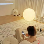 Round Globe Floor Lamp LED Tricolor Dimmable Remote Control White Shade 20-40cm