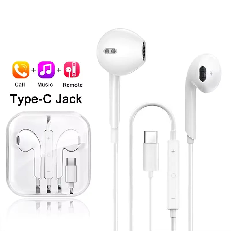 For Apple Type C Wired Headphones For iPhone 11 13 14 15 16 17 Pro Max iPad Laptops Tablet 3.5mm Phone Earphones Stereo Earbuds