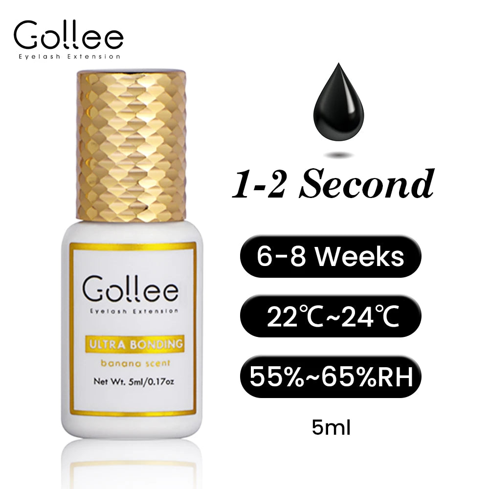 Gollee 0.5-1s Fast drying lashes glue Latex-free Eyelash Extensions Glue 5ml Professional Waterproof eyelash extension supplies
