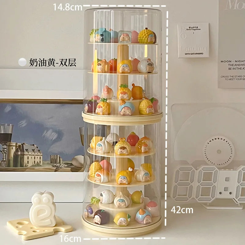 Rotating Display Cabinet for Figures Acrylic Transparent Mini Figure Display Case Stackable Organizer for Collectibles Blind Box
