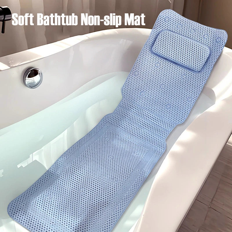 New Extra Long Non-Slip Bathtub Mat With Suction Cup PVC hollow Massage With Cushion Bathroom Mat Safety Shower Bathtub Mats