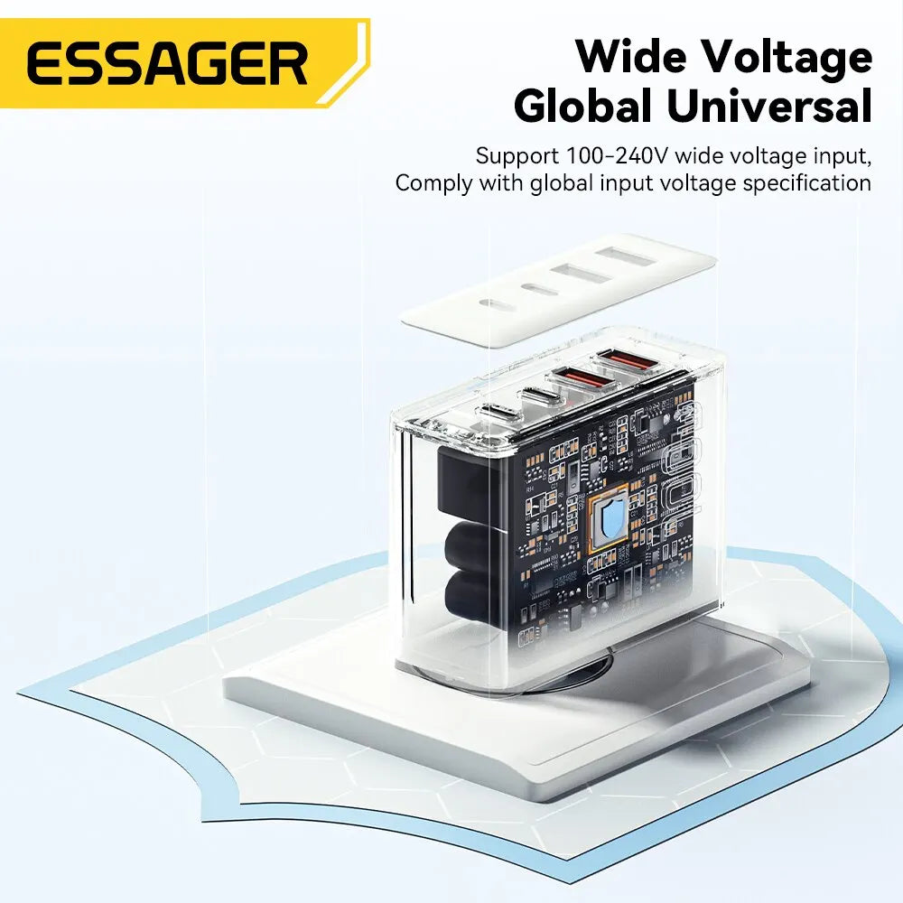 Essager 100W GaN USB-C Charger PD QC 4.0/3.0 Fast Charging, US Plug Black
