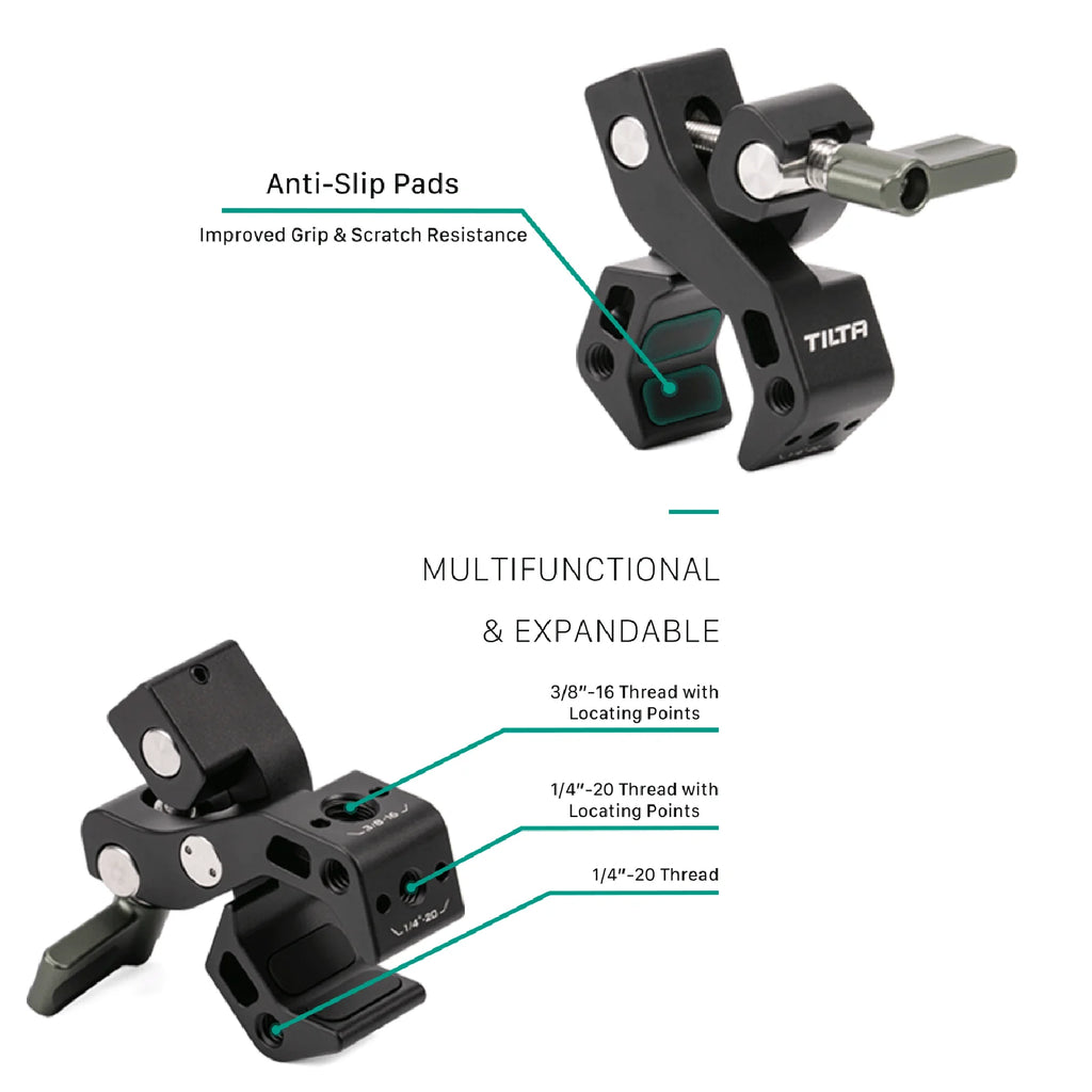 TILTA Accessory Mounting Clamp Metal Super Clamp Magic Arm Clamp Black TA-AMC-B with 1/4" 3/8" Hole for DSLR Camera Monitor LED