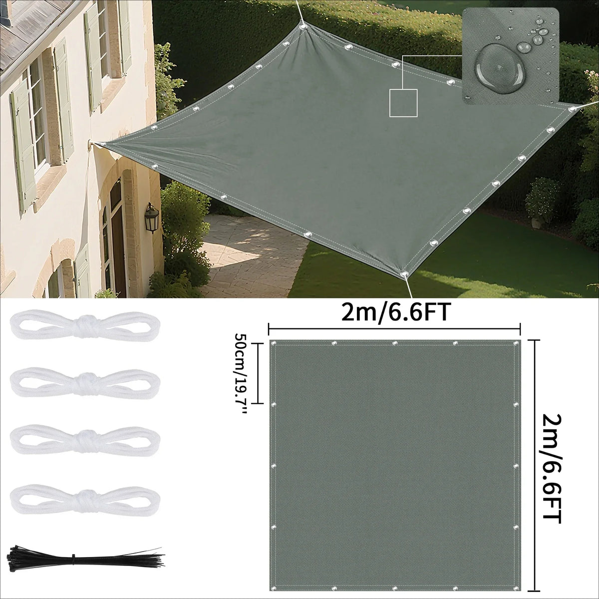 Waterproof UV Protection Canopy Outdoor Sun Shade Sail with Grommets 2/3/4/5M for Outdoor Garden Pool Patio Sunshade Cloth Tent