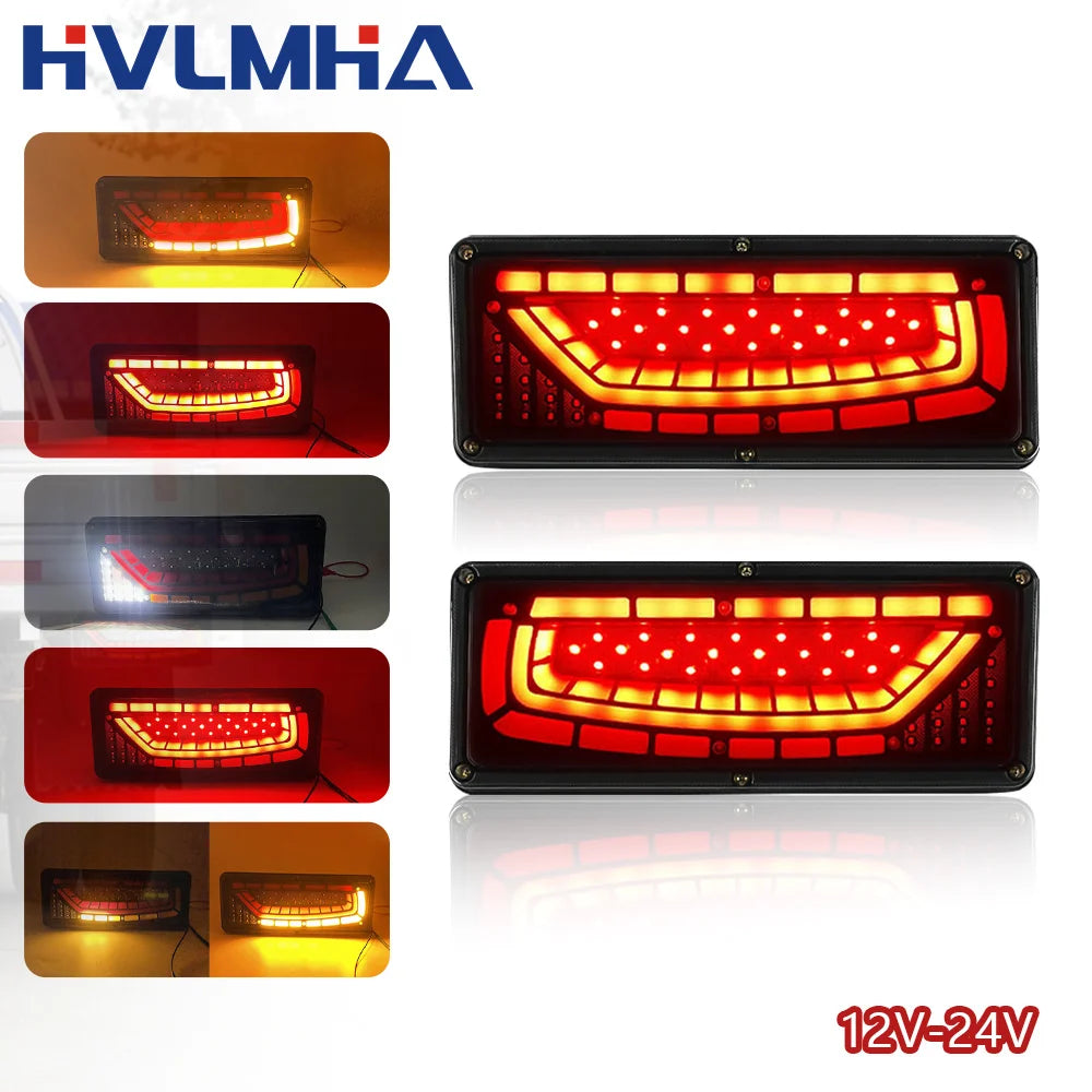2PCS 12/24V Dynamic LED Truck Tail Light Turn Signal Rear Brake Lights Reverse Signal Lamp Trailer Lorry Bus Camper Caravan