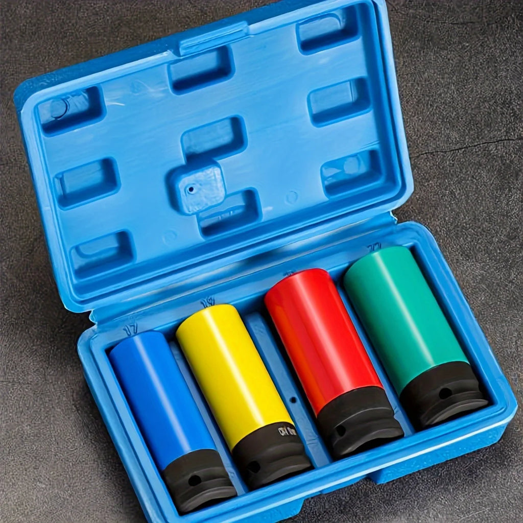 1/2- Inch Drive Wheel Protector Impact Socket, 1/2" Thin Wall Deep Impact Socket Set Plastic Sleeve Lug Nut, 6 Point,Metric