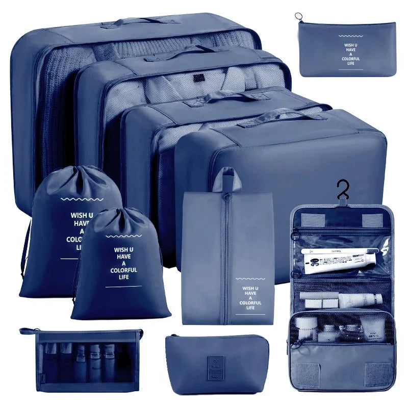 7/8/9/10 Pcs Set Travel Organizer Storage Bags Suitcase Packing Cubes Set Cases Portable Luggage Clothes Shoe Tidy Pouch Folding