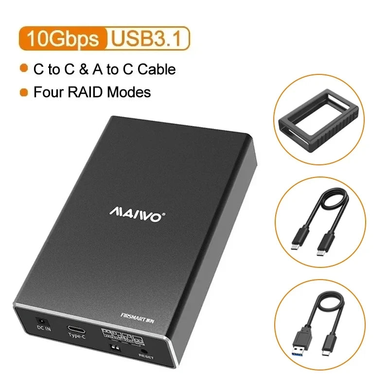 MAIWO Mobile Hard Disk Box RAID Disk Array Dual Bay 2.5'' Solid-state Mechanical Serial Port External Box with Protective Cover