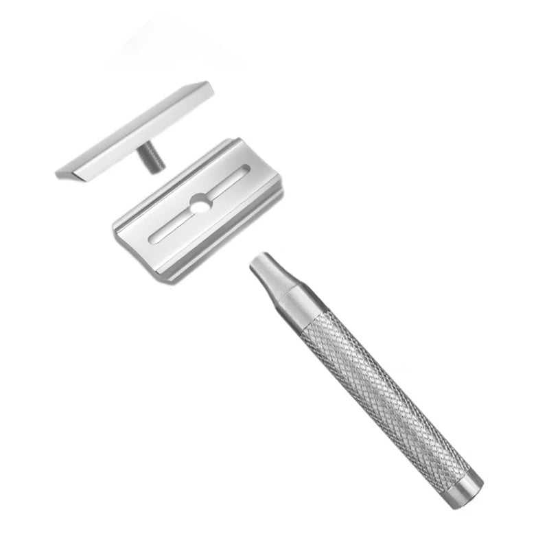 Stainless Steel Double Edge Safety Razor 30° Angled, Reusable, Includes 5 Blades