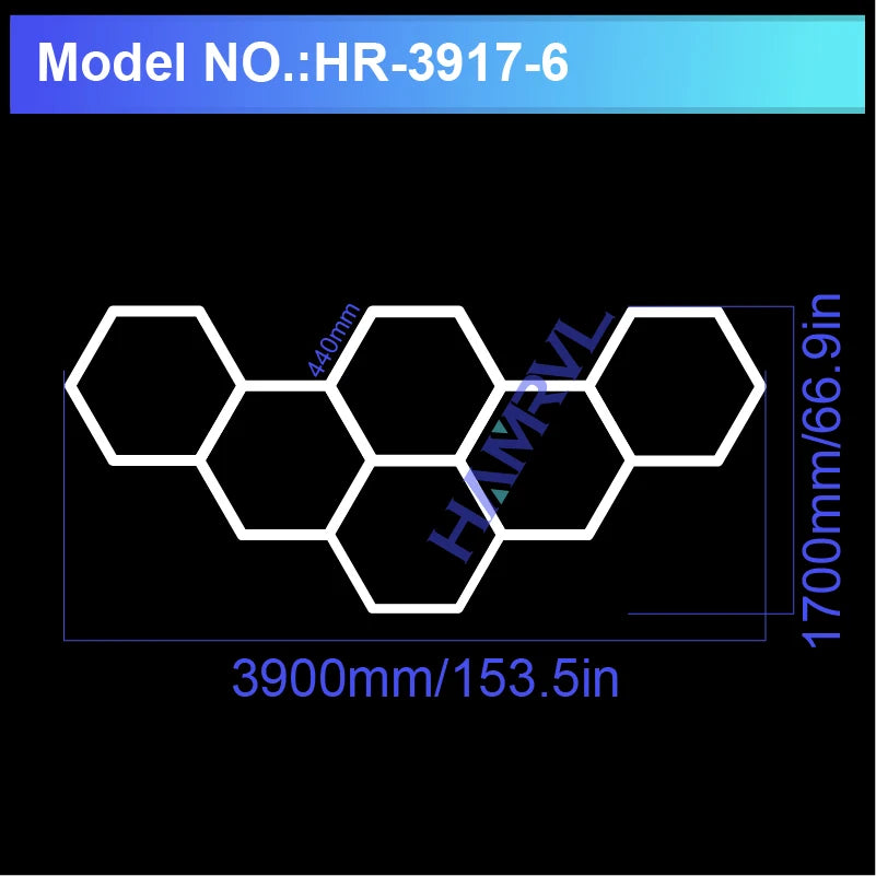 Hexagon LED lighting for Garage Barbecue Shop Barbershop Gym Bar Car Detailing Showroom 4S Workshop Ceiling Light Honeycomb Tube