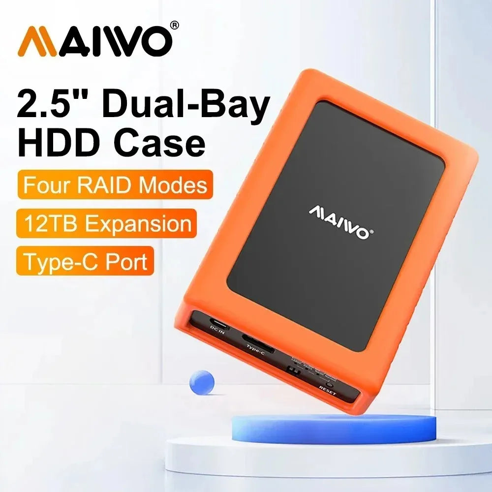 MAIWO Mobile Hard Disk Box RAID Disk Array Dual Bay 2.5'' Solid-state Mechanical Serial Port External Box with Protective Cover