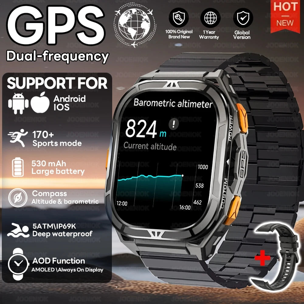 New GPS Smart Watch 10ATM Waterproof Built-in Dual-band GNSS Compass Military Sport Smartwatch Men 2025 New