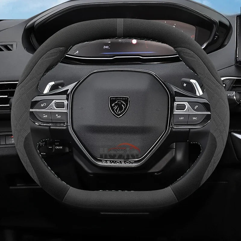 Suede Leather Car Steering Wheel Cover for Peugeot 508 308 SW E-208 208 E-408 408 GT 2021 2022 2023 2024 2025 Auto Accessories