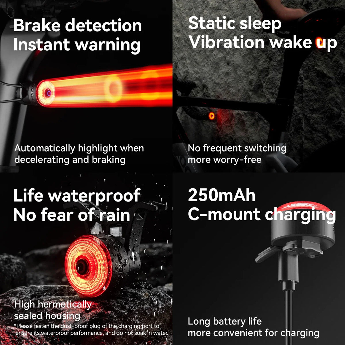 ROCKBROS Bicycle Handlebar End Lights IPX6 Bike Rear Light 5 modes Bike Lamp Intelligent Brake Sensor Safety Night Riding