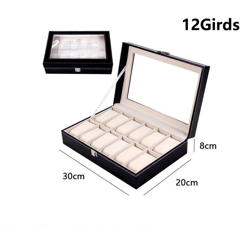 DELESYS Classic Style Leather 2/3/4/5/6/8/10/12/20 Slots Watch Display Case Organizer Jewelry Storage Box With Glass Top For Man