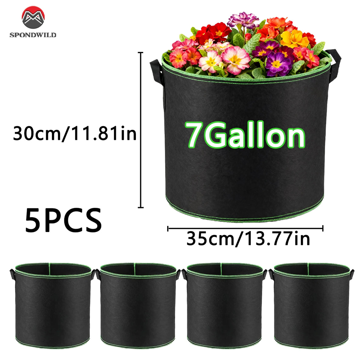 3/5/7 Gallon Grow Bags for Vegetable/Flower/Plant Fabric Pots with Handles Reinforced Aeration Planting Bags for Vegetables
