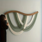 Macrame Wall Hanging Wood Arch Large Bohemian Woven Tapestry with Green Beige Tassels for Living Room Bedroom Boho Wall Decor